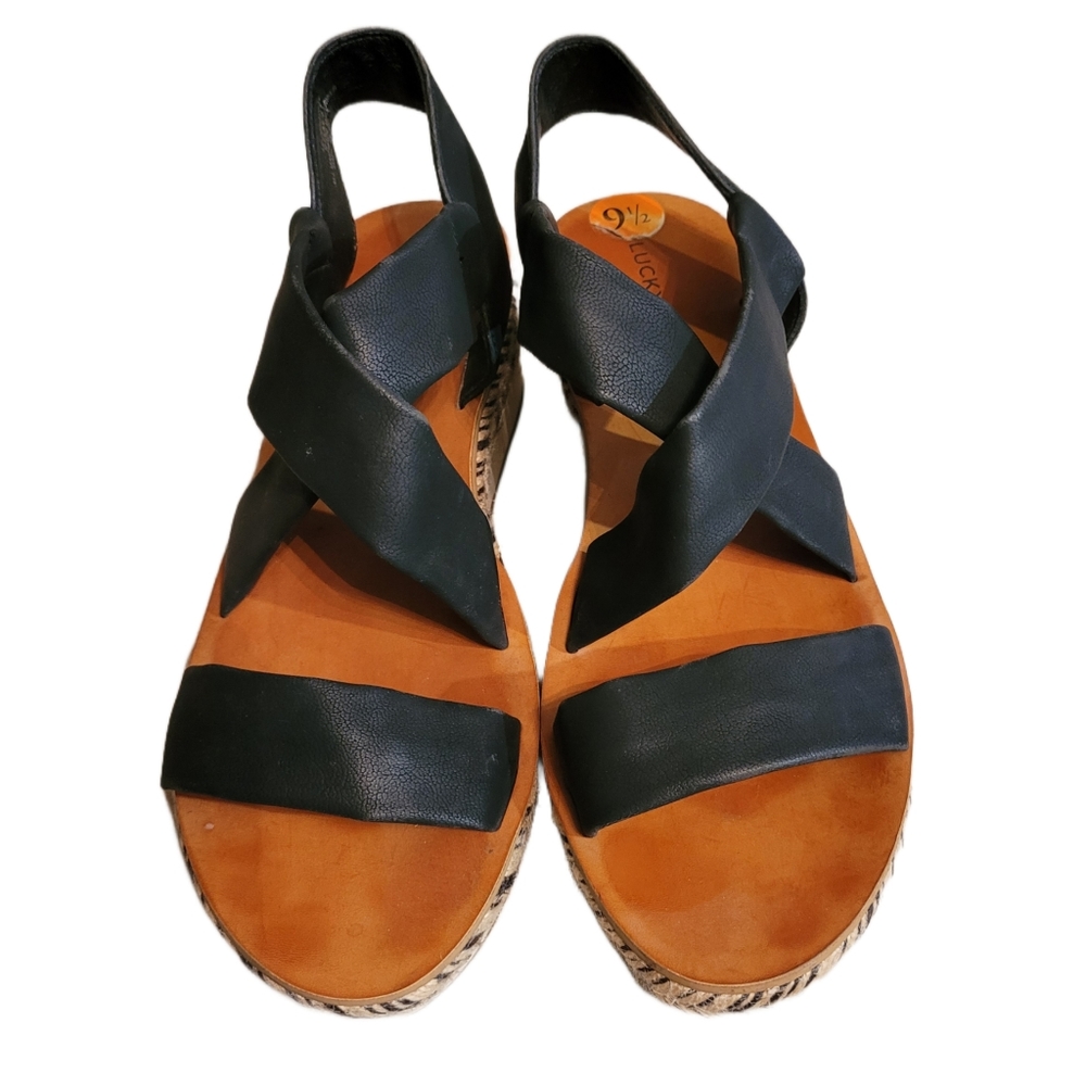 Lucky Brand Strappy Wedge Platform Sandals 9.5 Black - Picture 3 of 6